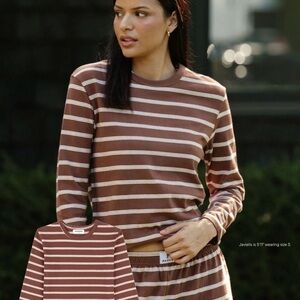 NWOT Parke Long Sleeve Striped T-Shirt in Mocha Stripe